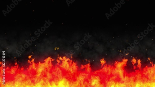 Stylized Fire Flames Burning with Smoke and Floating Embers on Black Screen. 4K