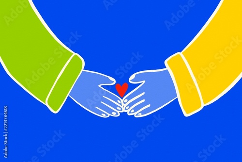 Colorful hands holding heart symbol of love and kindness
