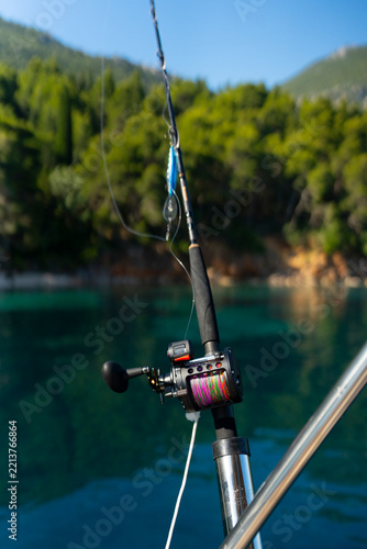 Saltwater Fishing Rod and Reel on Sailing Yacht