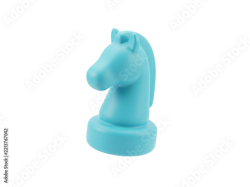 Blue Knight Chess Piece 3D Illustration Isolated on Black