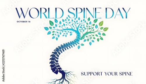 World spine day banner with human spine shaped like a tree