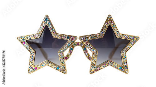 Glamorous Star Shaped Gold Sunglasses Encrusted with Colorful Rhinestones and Sparkling Jewels