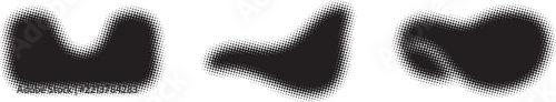 Abstract black halftone dot shapes isolated on white background for