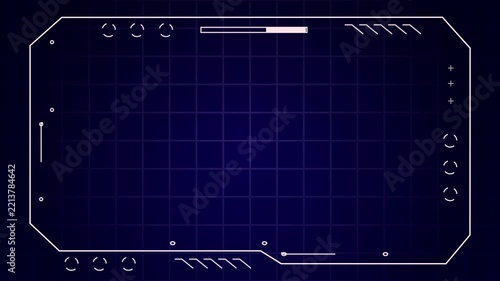 Futuristic blue glowing neon HUD frame overlay on dark background motion graphic