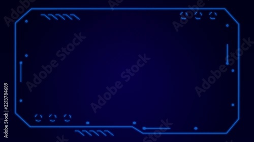 Futuristic blue glowing HUD sci-fi border frame overlay on dark background