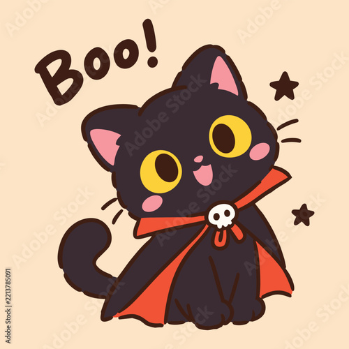 Cute Cartoon Halloween Vampire Cat Illustration