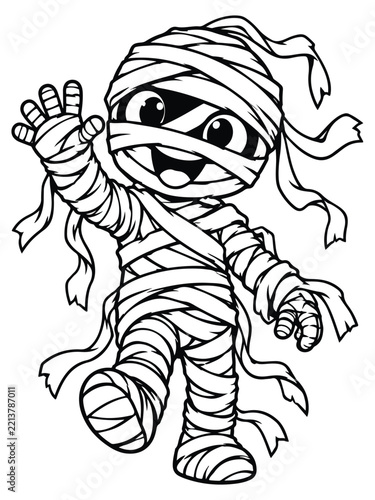 Cute Cartoon Mummy Coloring Page Illustration