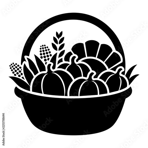 Thanksgiving harvest basket vector silhouette