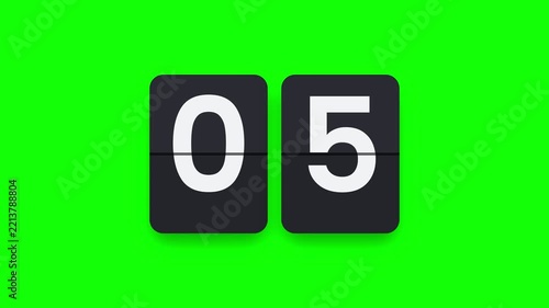 countdown Digital flip clock on green screen
