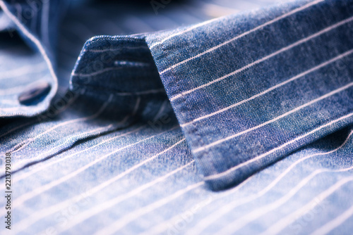 Close up of men's linen shirt. Soft focus.