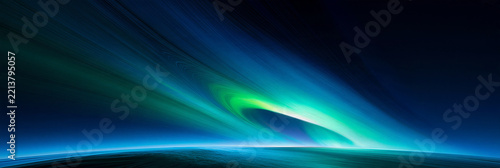 Blaugrüne Polarlichter über dem Horizont, abstrakter Himmelshintergrund