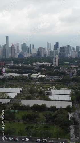 Vertical aerial view of Bangkok Sathorn skyline