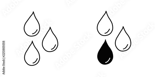 Minimalist Water Drop Silhouette Icon Set with White Highlights