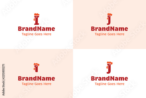 Letter I and J Friendly Chicken Logo Set, symbolizing warmth, friendliness, and cheerful energy