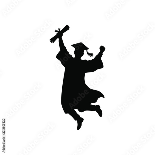 Graduate Jumping for Joy with Diploma Silhouette Black Vector Icon