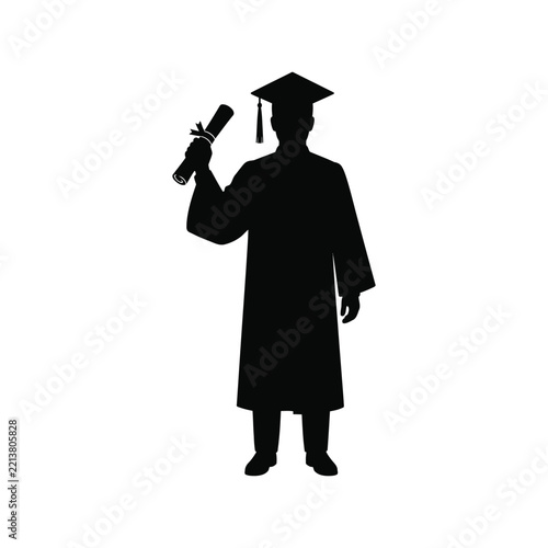 Graduate Standing Holding Diploma Silhouette Black Vector Icon