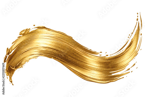 Gold metallic foil paint brush stroke swoosh isolated on transparent background
