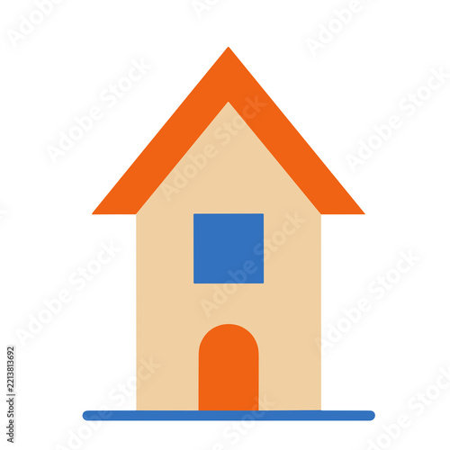 Simple house illustration with orange roof and blue window