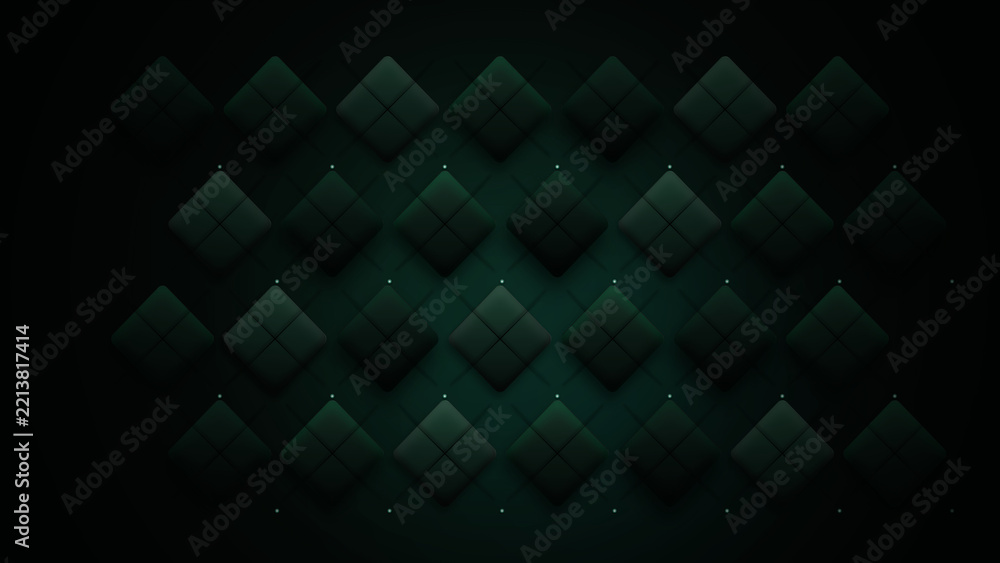 Fototapeta premium Dark Green Luxury Quilted Leather Pattern Background with Glowing Stitching Grid
