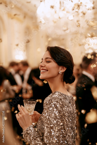Elegant New Year Gala Celebration With Golden Confetti