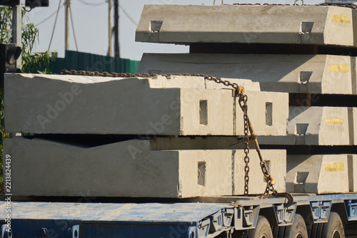 Precast concrete blocks loaded on a transport truck for industrial construction