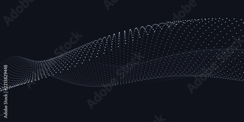 Abstract technology particle wave background, glowing digital dot mesh banner, futuristic big data graphic vector