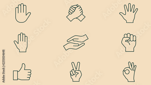Set of various hand gestures and finger signs line icons