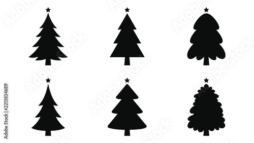 Collection of various black silhouette christmas tree icons