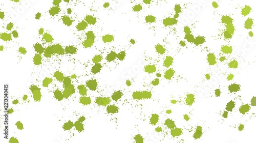 Abstract ink splash and paint splatter pattern on clean white background.