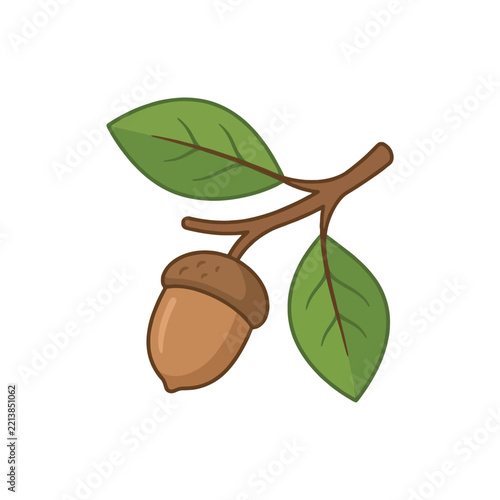 Acorn Branch Flat Vector Icon