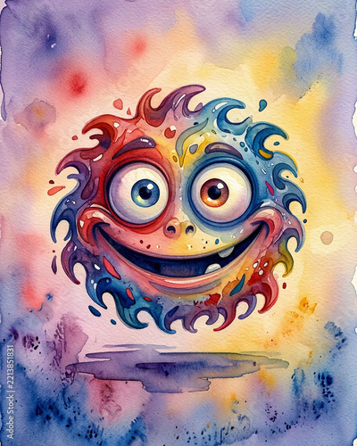 Colorful cartoon character smiling with vibrant background
