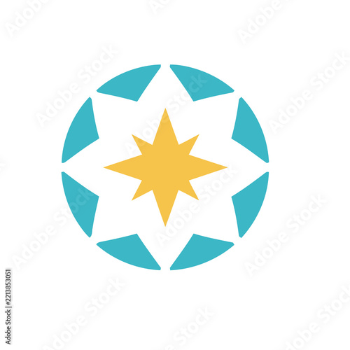 Yellow and teal geometric starburst graphic