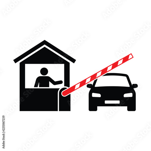 Car At Toll Booth Barrier Vector