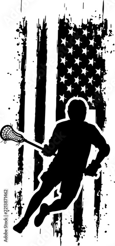 Lacrosse Player with Distressed American Flag svg