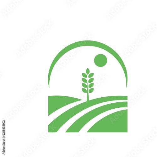 Green wheat field logo with sun and arch