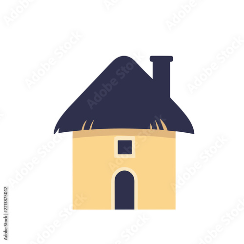 Stylized house with thatched roof and chimney