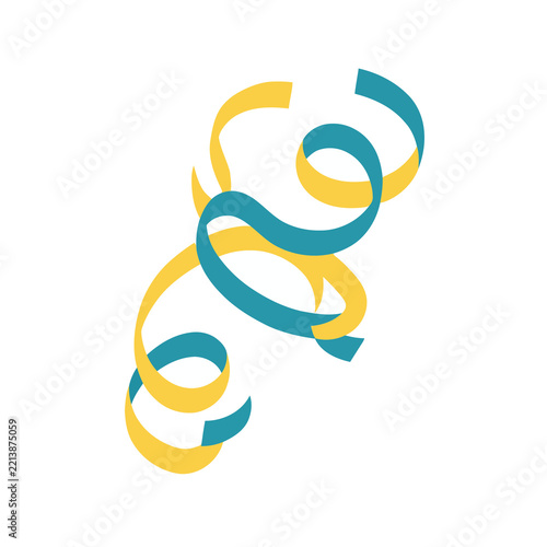 Yellow and teal curling ribbons isolated