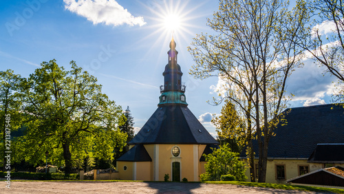 Historic Bergkirche Seiffen Church in Spring, Saxony, Germany