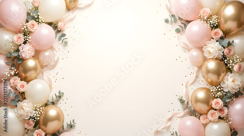 Romantic Wedding and Bridal Shower Celebration Concept with Botanical Balloon Garland