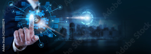 Businessman interacting with Accountability and business data. monitoring responsibilities, tracking performance, improving transparency, supporting compliance, strengthening corporate governance