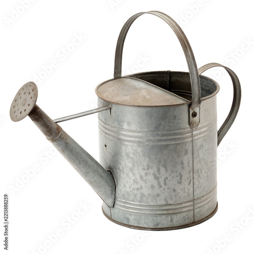 Vintage galvanized metal watering can isolated on transparent background