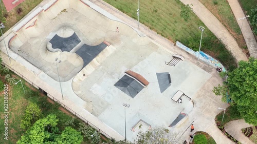Aerial Top-Down View of Outdoor Concrete Skatepark