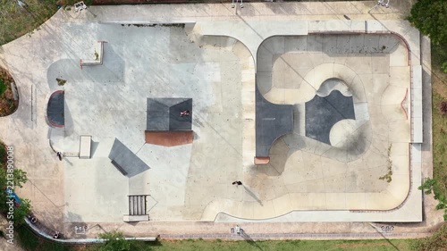 Aerial Top-Down View of Outdoor Concrete Skatepark