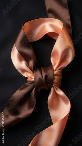 Peach and chocolate satin overhand knot
