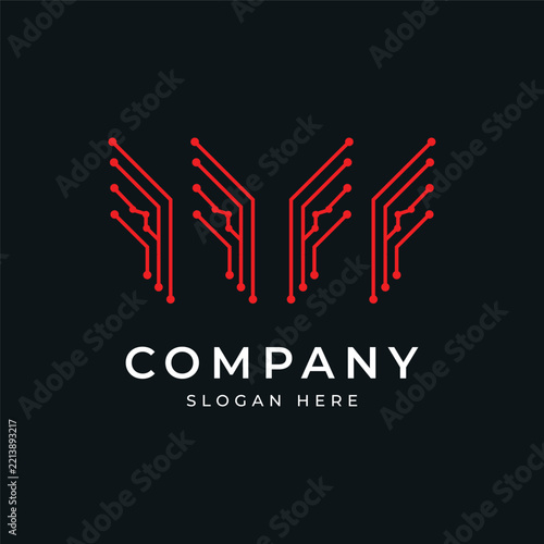 Red Circuit Board Abstract Logo Design