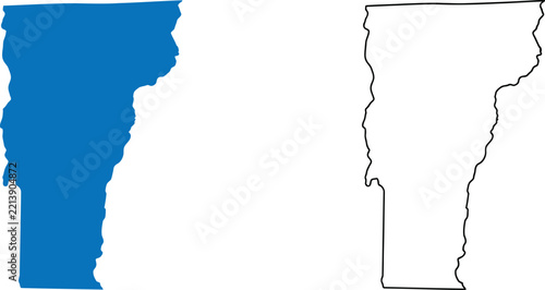 Map of vermont state in united states with blue silhouette and black outline