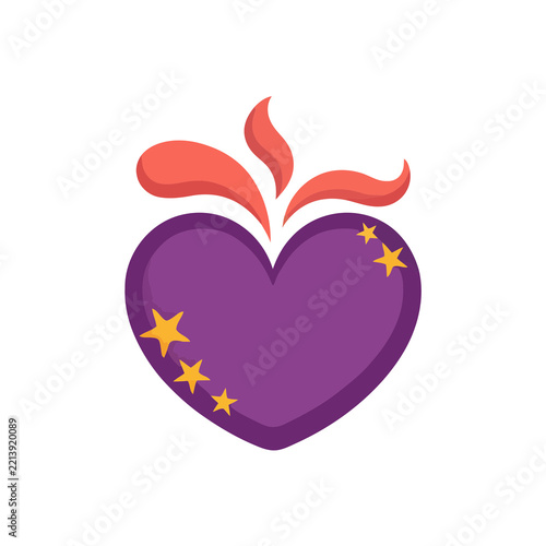 Purple heart with stars and red flames