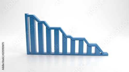 Three Dimensional Blue Graph Representing Downward Trend in Financial Savings Data Analysis
