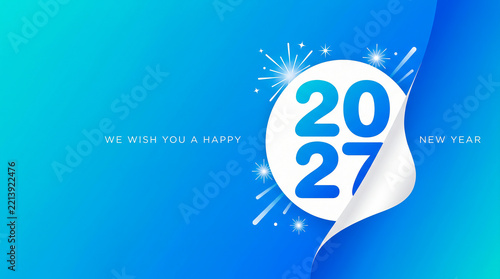 Festive Happy New Year 2027 greeting card with sparkling fireworks