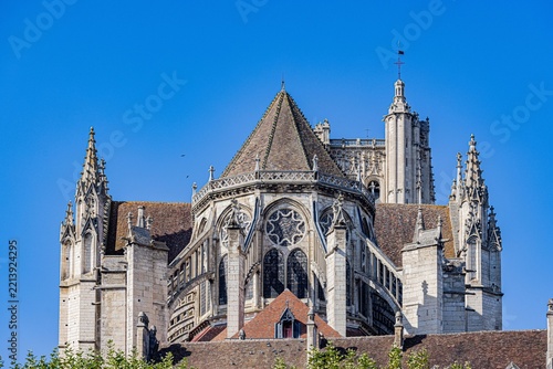 Gothic church architecture seen from the Yonne River, Bourgogne-Franche-Comté, Auxerre, France